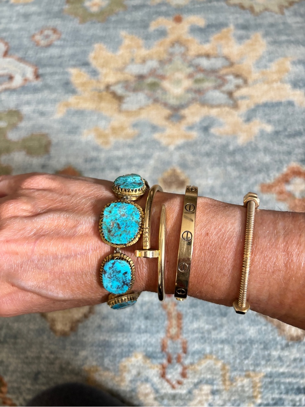 Vintage/Estate hand made Gold plated Turquoise eternity bracelet - Women Jewelry